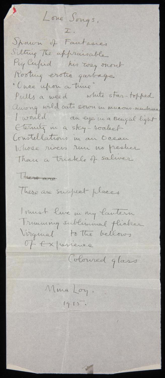 handwritten draft of Loy's love songs